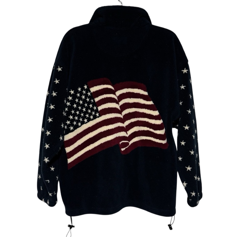 Bear Ridge Outfitters Navy Blue Fleece USA Flag Graphic‎ Coat Jacket Size Large